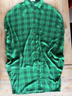 Kate Hewko Green Plaid Button-Up Shirt dress